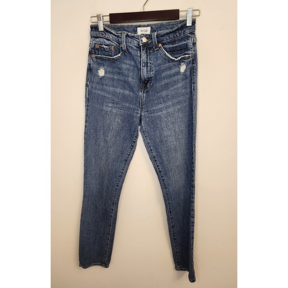 pistola Denim - Pistola Womens Blue Distressed Denim High Rise Straight Jeans Sz 28 Medium Wash